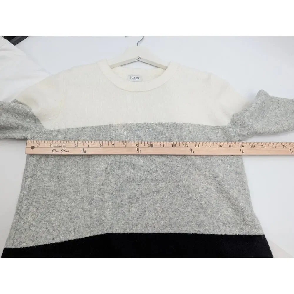 J Crew Medium Wool Blend Color Block Black Gray Cream Crew Sweater Preppy Warm